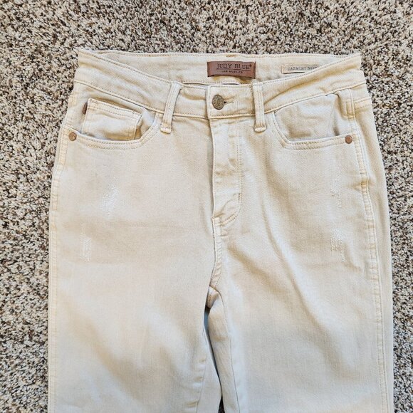 Judy Blue Bootcut Jeans Womens 7/28 Khaki Slim Clarksville Mid Rise Distressed - Picture 2 of 5